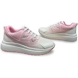 Women's Platform Sneakers with Glitter Heart Design, Mesh Upper with Cushioned Sole for Womens
