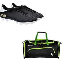 Charged Sports Bag Superlight Black Lime with Gowin Football Shoe Ace Black White Size-7