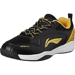 Li-Ning Ultra Power Non-Marking Badminton Shoe|Indoor Sports|Stability Heel, Prototypical Sole, Lightweight Shoe (Black/Gold,UK 12)