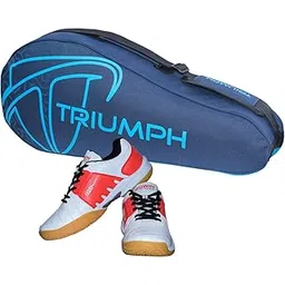 Gowin Badminton Shoe Power White/Red Size-5 with Triumph Badminton Bag 302 Navy/Sky