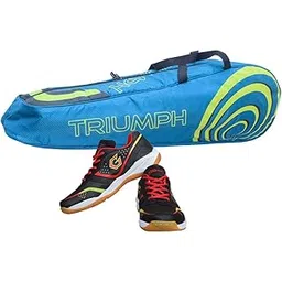 Gowin Badminton Shoe Smash Black Size-6 with Triumph Badminton Bag 304 Sky/Lime