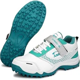 Cricket Shoes for Men – Rubber Phylon Sole, Lightweight, Durable Grip Sports Shoes for Cricket Turf & Ground Play_White-Sea Green