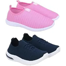 Women’s Lace-up & Slip-On Style Combo Lightweight Knit Sneakers66_PnkDBlue