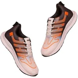Stylish Athletic Running Shoes, Pink and Orange with Black Accents, Lace-Up Design, Comfortable Sports Sneakers