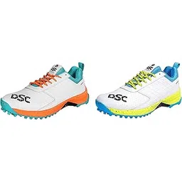 DSC Jaffa 22 Cricket Shoes for Men and Boys UK-9 White-Orange & DSC Jaffa 22 Cricket Shoes for Men and Boys UK-8 White/Lime-Yellow