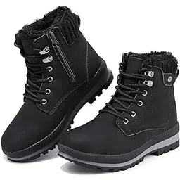 Womens Winter Ankle Boots Waterproof Fur Lined Leather Lace Up Zipper Lightweight Outdoor Warm Shoes Non-Slip Mid-Calf