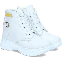 Synthetic leather Metallics iridescent & buckle ornamented flatform high top ankle boots for women