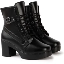 Women’s Black Lace-Up Boots with Side Buckle | Contemporary Fusion Footwear
