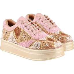 Women’s Wedding Sneakers | Bridal Shoes with Pearls & Lace |Luxury Designer Footwear Comfortable Flat Sneakers for Brides