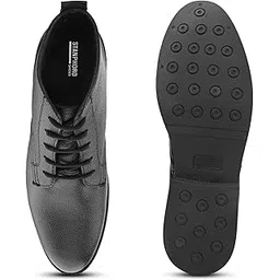 Men’s Black High-Top Formal Boots | Solid Round Toe Semi-Casual Lace-Up Shoes | Comfortable Faux Leather Regular Fit Black - 10