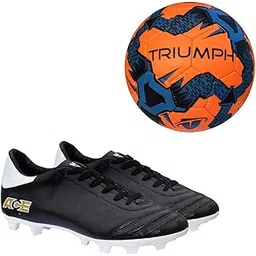 Football PVC Boss Orange with Gowin Football Shoe Ace Black White Size-8