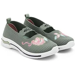 Stylo Women's Floral Embroidered Canvas Slip-On Ballies, Comfort Flats with Pink Flower Design Ballies, Casual Walking Sneakers Braided Orthopedic Breathable Soft Sole Ballet Shoes
