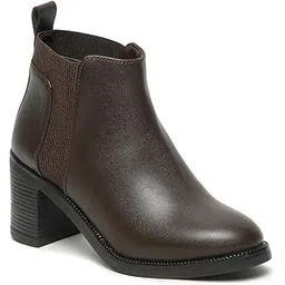 Women's Slipon with Both Side Elastic new TPR Sole Round Toe Ankle Length Comfort Mid Top Block Heel Boots