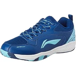Li-Ning Ultra Power Non-Marking Badminton Shoe|Indoor Sports|Stability Heel, Prototypical Sole, Lightweight Shoe (Blue/SEA Blue,UK 2)