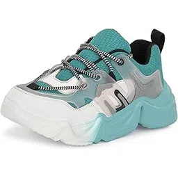 Premium Mesh Lightweight Girls Women Ladies High Heel Casual Sneakers Chunky Running Sports Shoes Shoe Island for Women (BAB772-AZ), Size 8 UK/India Blue