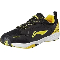 Ultra Power Non-Marking Badminton Shoe|Indoor Sports|Stability Heel, Prototypical Sole, Lightweight Shoe (Black/Yellow,UK 2)