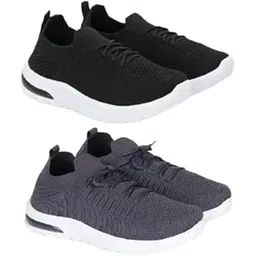 Women’s Lace-up & Slip-On Style Combo Lightweight Knit Sneakers59_GreyBlk