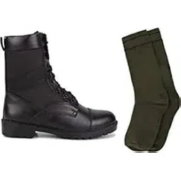 Para Commando NCC/Military/Army Boot Shoes for Men's Genuine Leather (Black) + Free Indian Army Green Socks (Numeric_8)