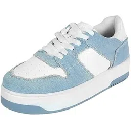 Women's Casual Faux Leather Denim Panel Sneakers
