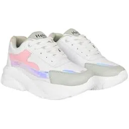 Trendy Synthetic Lace Sneakers for Girls (Multicolor) for Women (White)