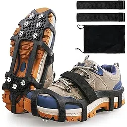 Ice Cleats for Shoes and Boots Snow Traction Cleats Crampon for Walking on Snow and Ice Non-Slip Overshoe Rubber Anti Slip Crampons Slip-on Stretch Footwear Winter Hiking Climbing Ice Fishing