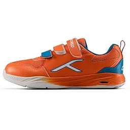 Court Champions Unisex Non-Marking Court Shoes | Badminton, Pickleball, Table Tennis & Other Indoor Sports | Lightweight, Cushioned GripOrange/Blue/White ; UK 2