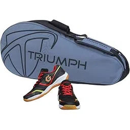 Gowin Badminton Shoe Smash Black Size-5 with Triumph Badminton Bag 303 Grey/Black