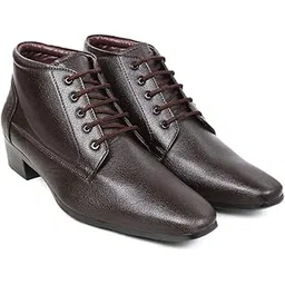 Mens Black Faux Leather Height Increasing Formal Lace-Up Boots on Cuban Sole