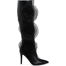 Sheer Big Rose Detail Long Boots