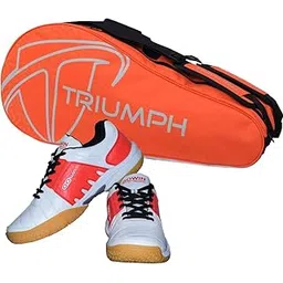 Gowin Badminton Shoe Power White/Red Size-5 with Triumph Badminton Bag 303 Orange/Grey