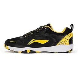 Li-Ning Ultra Power Non-Marking Badminton Shoe|Indoor Sports|Stability Heel, Prototypical Sole, Lightweight Shoe (Black/Yellow,UK 1)
