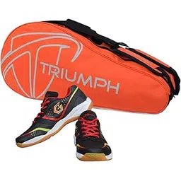 Gowin Badminton Shoe Smash Black Size-3 with Triumph Badminton Bag 303 Orange/Grey