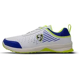 SG Yorker Cricket Shoes (Color: White/Royal Blue/Lime, Size: UK8/ US9/ EU42) | for Mens & Boys | Material: PU & Rubber | Lightweight and Durable Long Lasting Performance