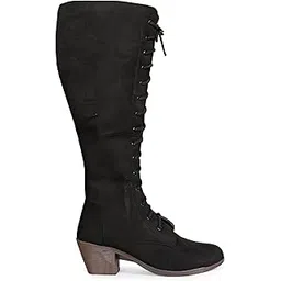 Women's Faux Leather Block Heel Over Knee High Boots