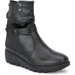 Light - Black Women Vegan Leather, Light Weight, mid Heel Wedge Ankle Boots 60296