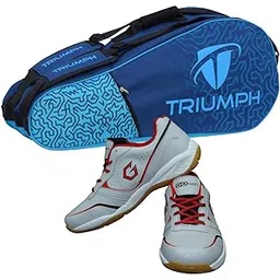 Gowin Badminton Shoe Smash Grey Size-13 Kids with Triumph Badminton Bag 303 Navy/Sky