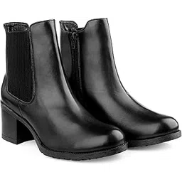 Chelsea Block Heel Slip on Boots For Women With Side Zipper Closure