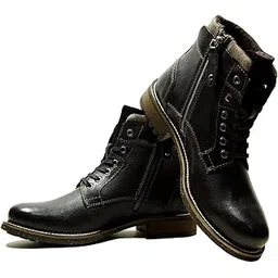 Leather Men Black Stylish High Top Laceup Boot