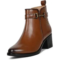 Women’s Tan Mid-Top Ankle Boots | Elegant Antique Buckle Chelsea Boots | Slip-On Boots for Women | Boot for Casual Outings | LSLD-CLBT-NBABTN