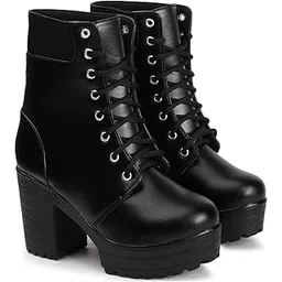 Women's Round Toe Boots Lace Up Chunky, Block Heel Boots for Women