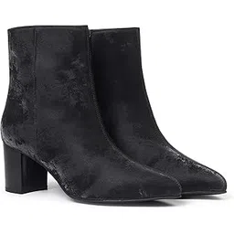 Midnight Velvet Ankle Boots for Women | Extra Cushion Comfort, Skin-Friendly & Zipper | Trendy, Stylish & Perfect for Winter or Holiday Outings