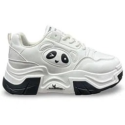 Fashion White Platform Sneakers, Chunky Wave Sole Design, Lace-up Athletic Shoes for Womens