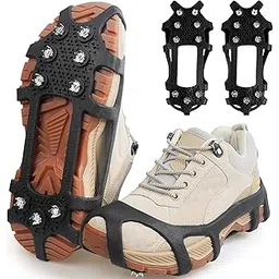 Crampons Ice Cleats Traction Snow Cleats for Boots Shoes Stainless Steel Women Men Anti Slip Ice Traction Cleats for Hiking Walking Climbing Ice Fishing