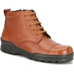 Men's Police|Comfortable|Lightweight Genuine Leather Lace up|Zip Ankle Boot