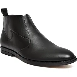 Men's Leather Chelsea Boots, Formal, Black, Ankle Length, Pull-On, Round Toe, 2.5 cm Block Heel