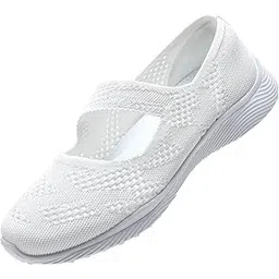 Women Mary Jane Shoes Comfortable Knit Walking Flats Slip On Dressy Shoes Washable Casual Nurse Flats with Arch Support