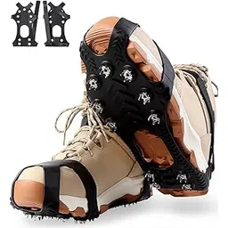11 Spikes Crampons, Upgraded Version Stainless Steel Anti-Slip Microspikes，Ice Cleats Traction Grips for Hiking Shoes and Boots, Safe Protect for Hiking Fishing Mountaineering Walking Black, Medium