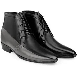 Men's 9 CM Hidden Height Increasing Faux Leather Material, Classic Elevator Dress Boots.