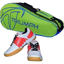 Badminton Shoe Power White/Red Size-4 with Triumph Badminton Bag 303 Lime/Royal