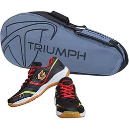 Gowin Badminton Shoe Smash Black Size-11 Kids with Triumph Badminton Bag 303 Grey/Black